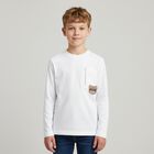 Boys White Logo Long Sleeve Top, 1, hi-res