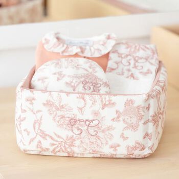Baby Girls Ivory & Pink Toile De Jouy Accessory Basket