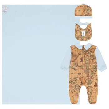 Baby Boys Beige & Blue Geo Map Babygrow Gift Set