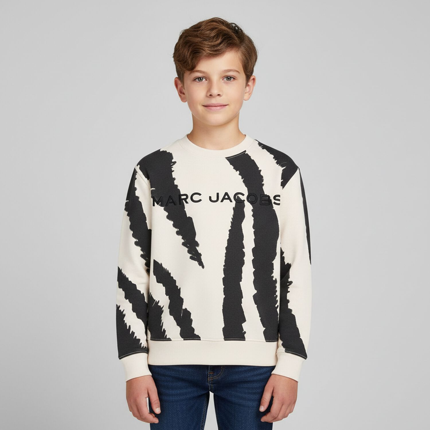 Boys Black & Ivory Zebra Sweatshirt, 1, hi-res