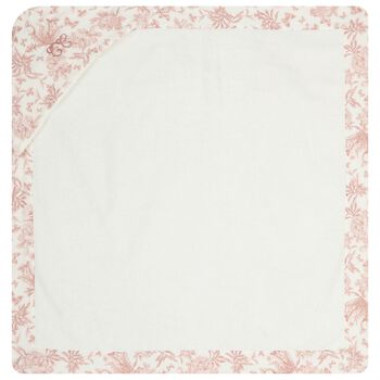 Baby Girls Ivory & Pink Toile De Jouy Hooded Towel