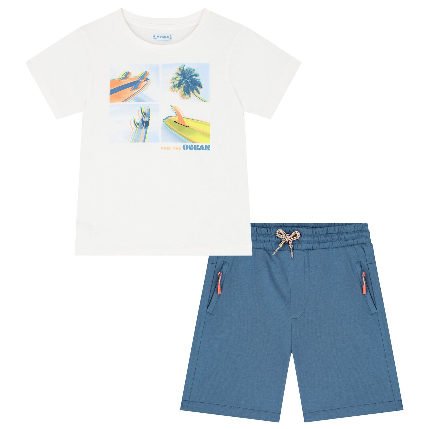 طقم شورت أولاد بطبعة ركوب الأمواج باللونين الأبيض والأزرق, 1, hi-res image number null
