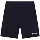Boys Navy Blue Logo Shorts, 4, hi-res