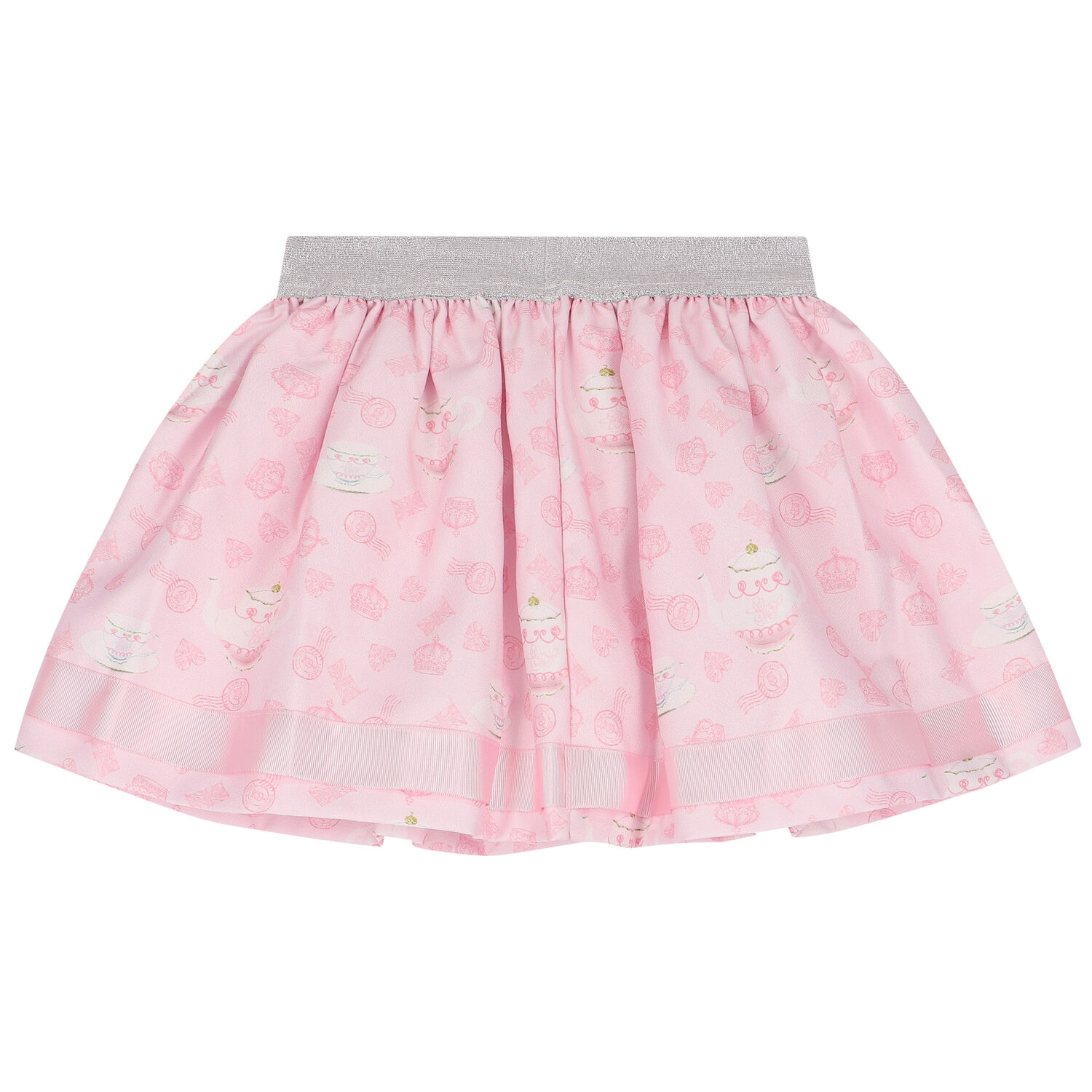 طقم بنات تنورة مزخرف باللون العاجي والبنفسجي, 3, hi-res