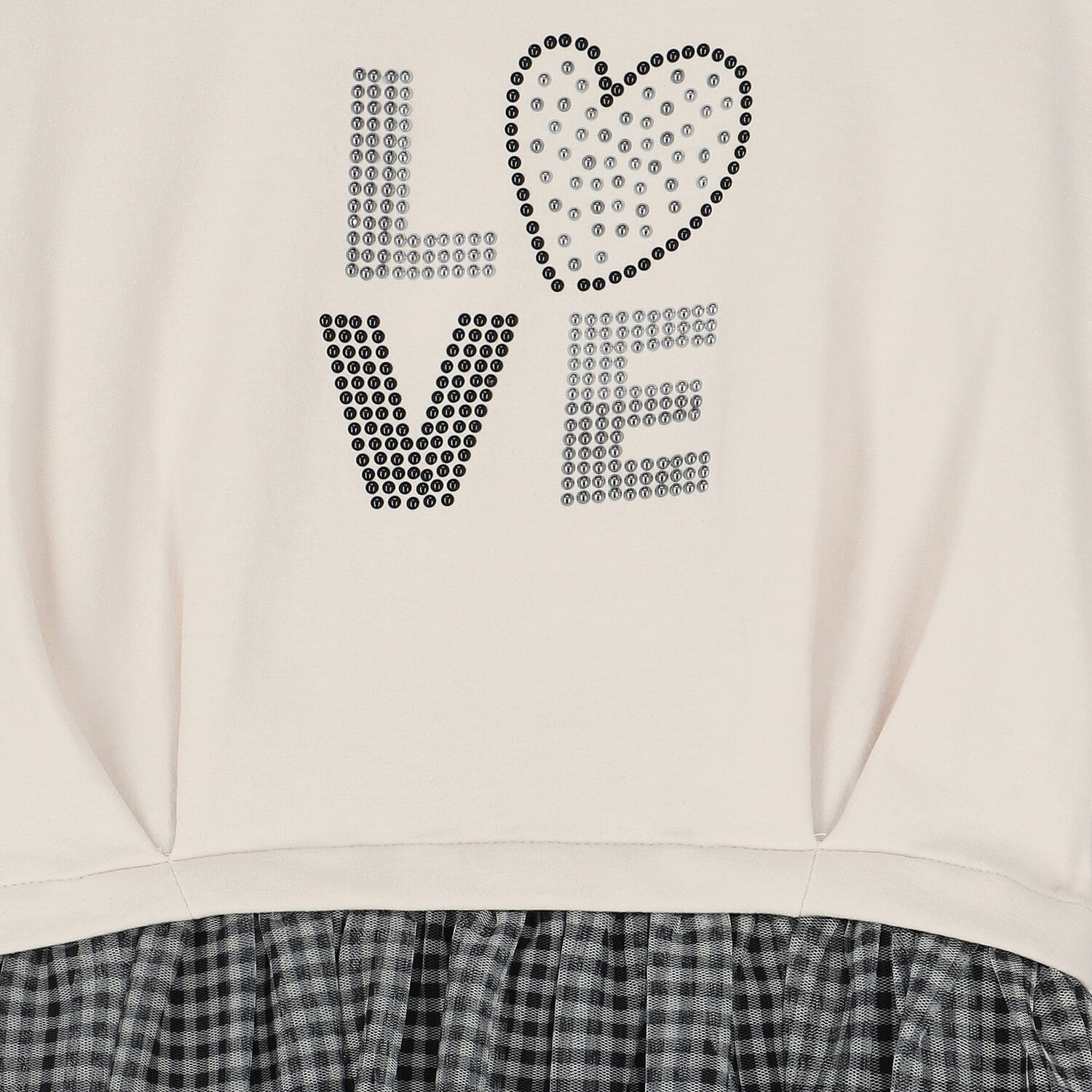 فستان بأكمام طويلة باللون العاجي والأسود, 1, hi-res