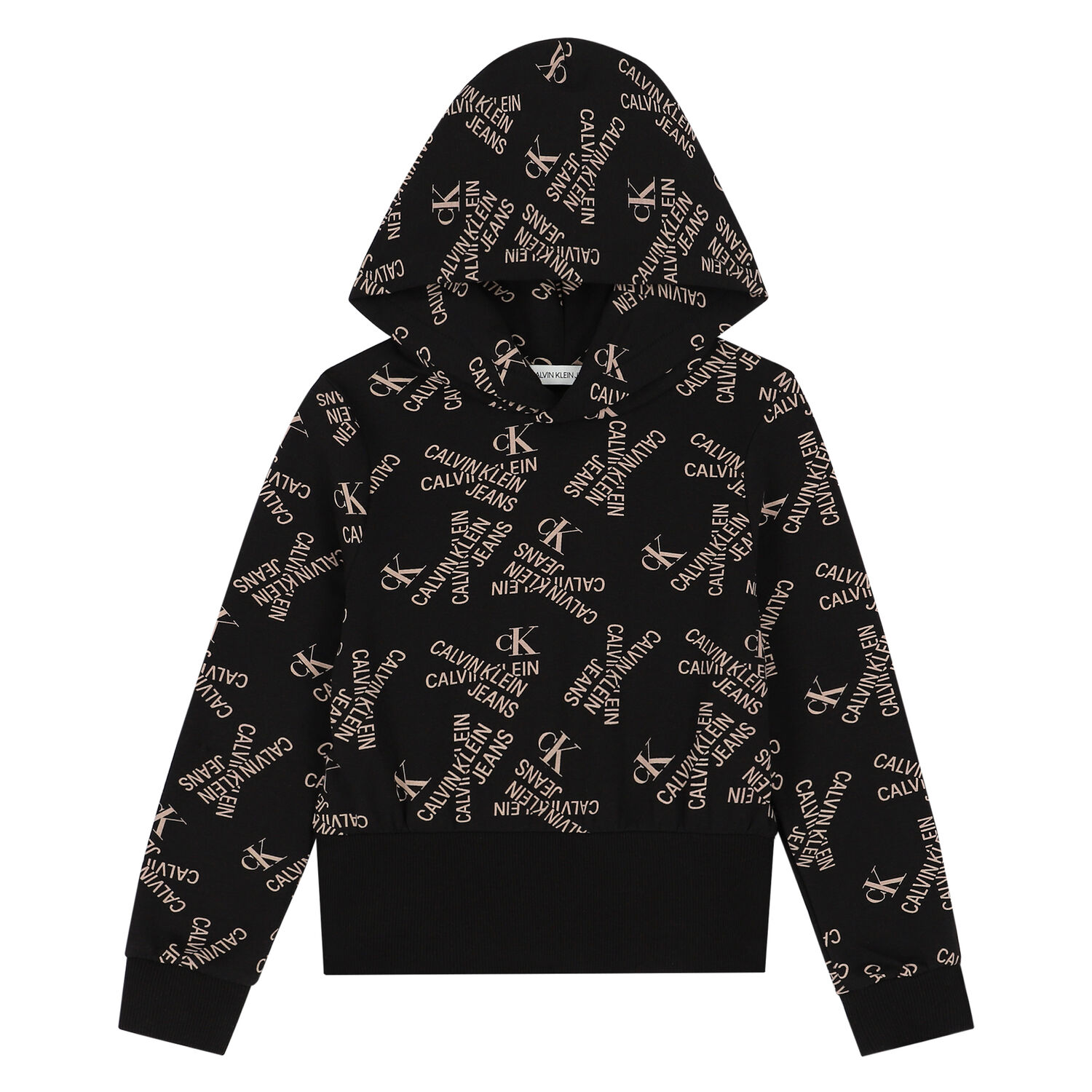 Girls Black Logo Hooded Top, 1, hi-res