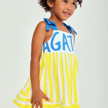 Girls White, Yellow & Blue Logo Dress