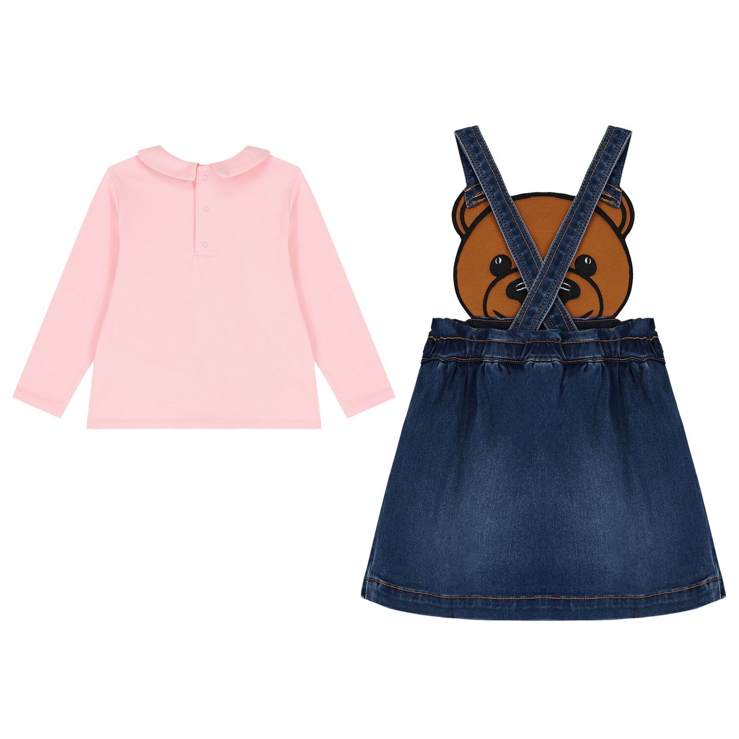 Younger Girls Pink & Blue Denim Teddy Bear Skirt Set, 1, hi-res image number null