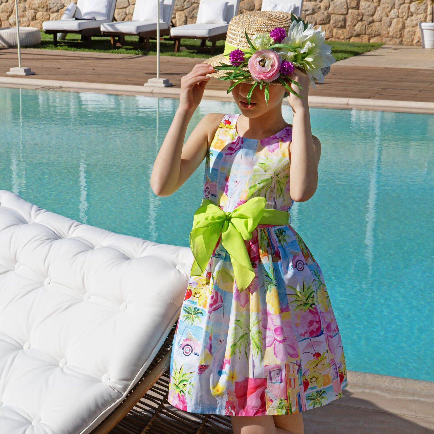 فستان بنات بفيونكة متعدد الألوان, 1, hi-res image number null