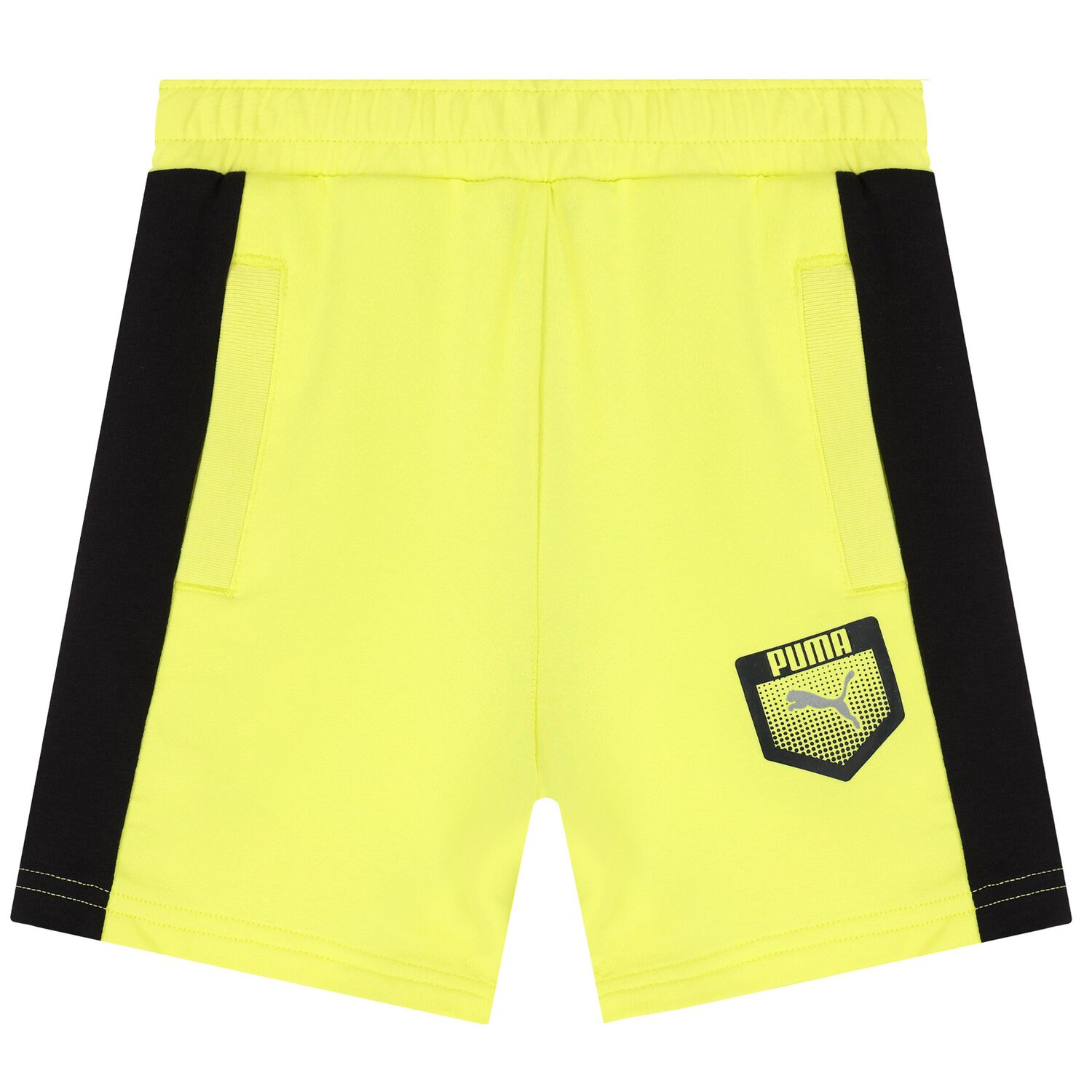 شورت اولاد بالشعار باللون الاصفر النيون , 1, hi-res