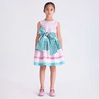 فستان مخطط وردي اللون مزين بفيونكة للبنات, 1, hi-res