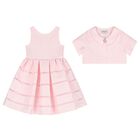 Girls Pink Satin Twill Dress Set, 1, hi-res