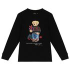 Boys Black Polo Bear Long Sleeve Top, 1, hi-res