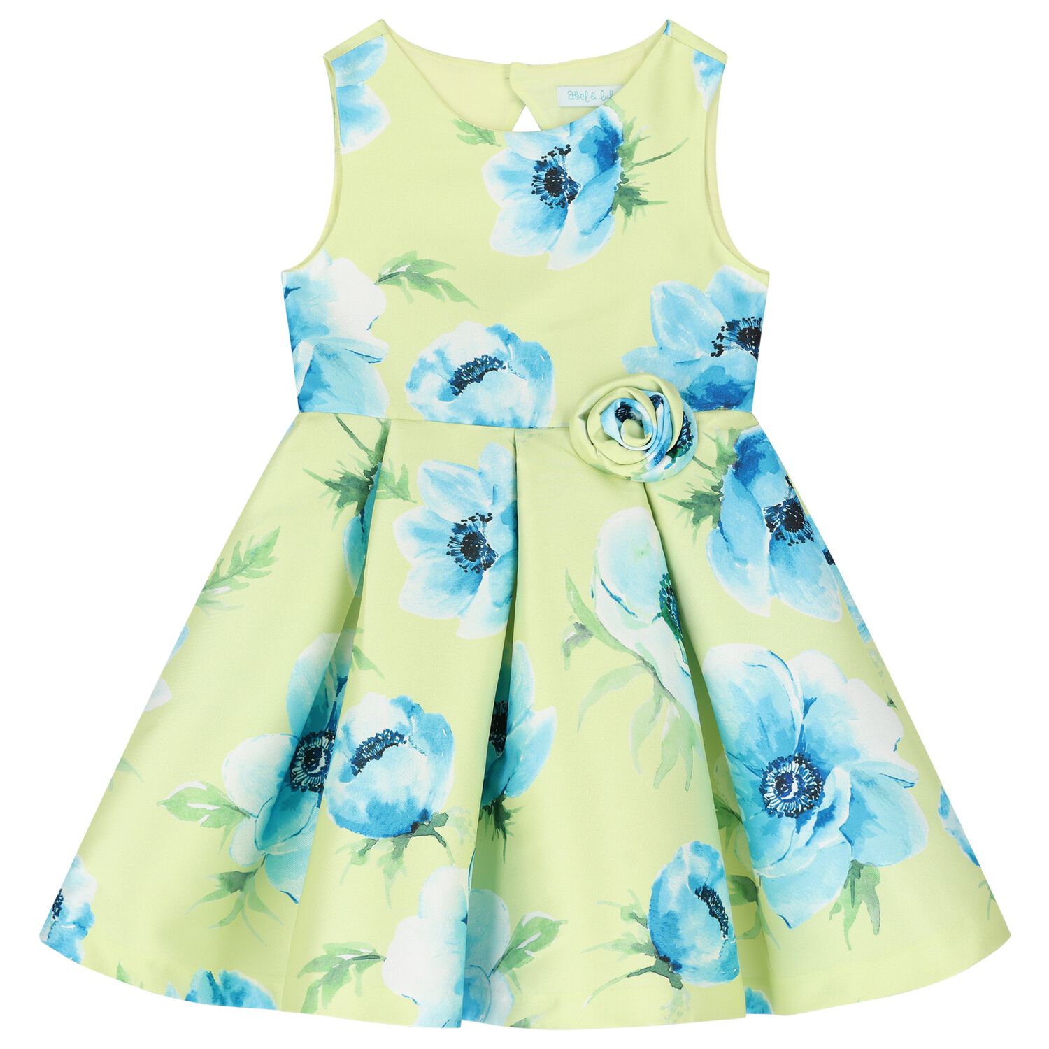 Girls Green & Blue Floral Satin Dress, 1, hi-res image number null