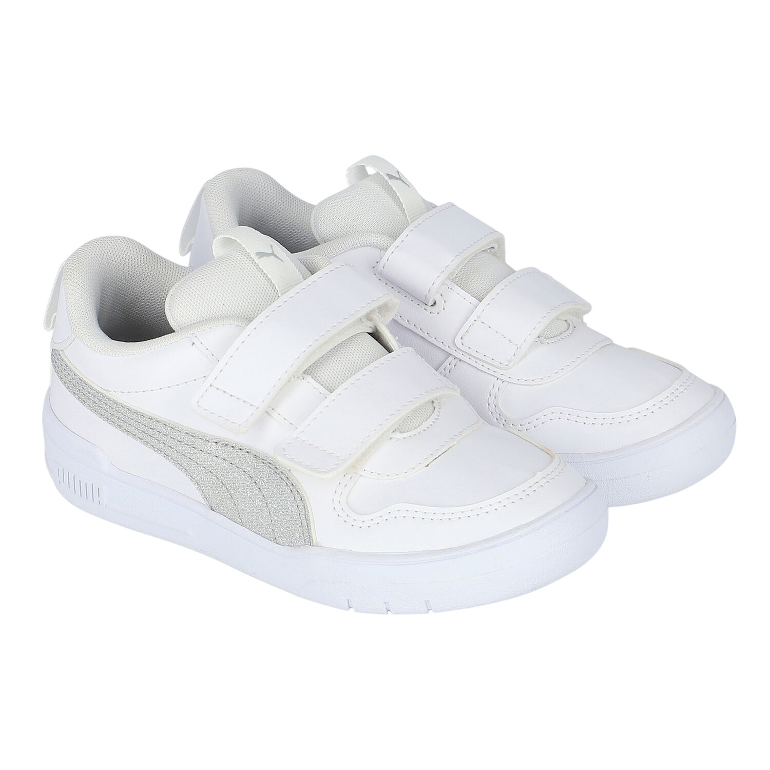 Girls White & Silver Multiflex Trainers, 1, hi-res