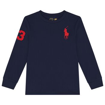 Ralph Lauren Boys Navy Blue Logo Long Sleeve Top, 1 Boys Navy Blue Logo Long Sleeve Top