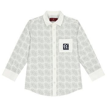 Boys White & Grey Logo Shirt