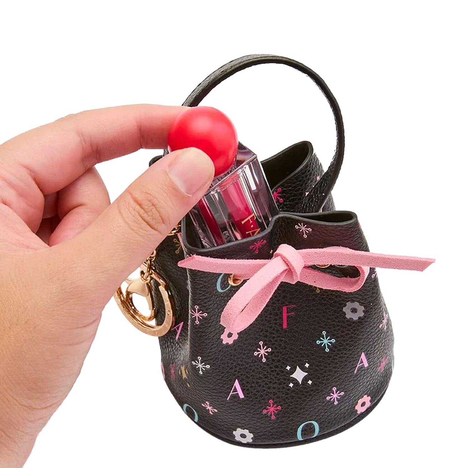 Girls Black Mini Handbag Keychain ( 8CM ), 1, hi-res