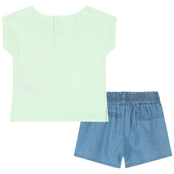 Baby Girls Green & Blue Logo Shorts Set