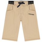 Boys Beige Logo Shorts, 1, hi-res