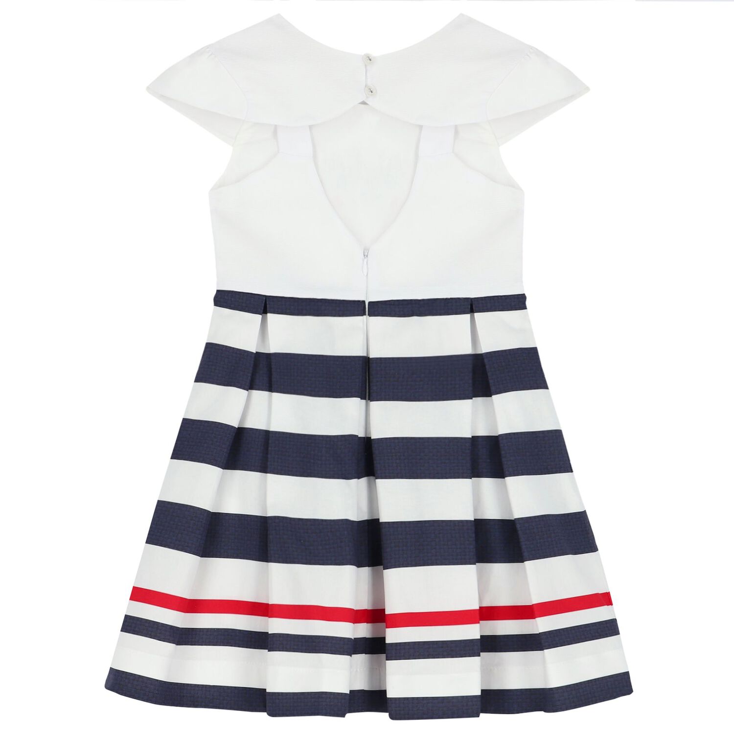 Girls White & Navy Blue Striped Dress, 1, hi-res image number null
