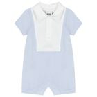 Baby Boys White & Blue Romper, 1, hi-res