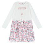 Younger Girls White & Floral Logo Dress, 1, hi-res