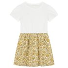 Girls White & Gold Floral Dress, 1, hi-res