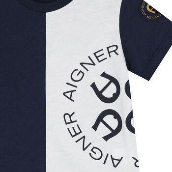 Younger Boys Navy Blue & White Logo T-Shirt