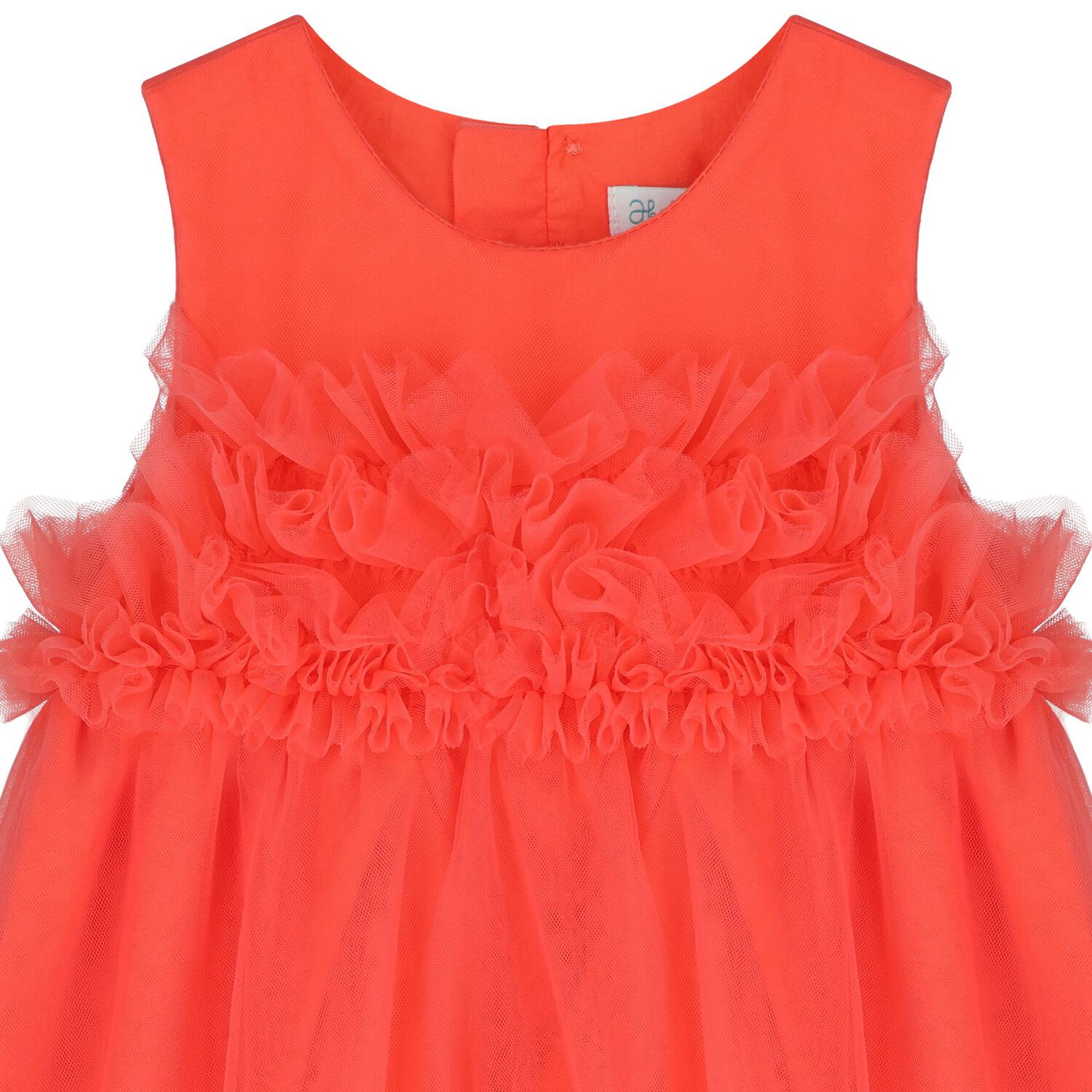 Younger Girls Coral Ruffled Tulle Dress, 1, hi-res