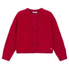 Girls Red Bow Knitted Cardigan, 5, hi-res