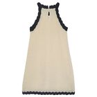 Girls Beige 3D Crochet Flower Dress, 1, hi-res