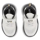 Boys White Logo Trainers, 1, hi-res