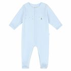 Boys Blue Velour Babygrow, 1, hi-res