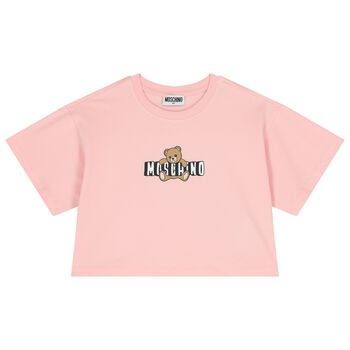 Girls Pink Teddy Bear Logo T-Shirt