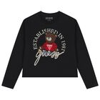 Boys Black Teddy Bear Logo Long Sleeve Top, 3, hi-res