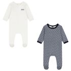 White & Navy Blue Logo Geometric Logo Babygrows ( 2-Pack ), 1, hi-res