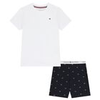 Boys White & Navy Blue Logo Pyjamas, 1, hi-res