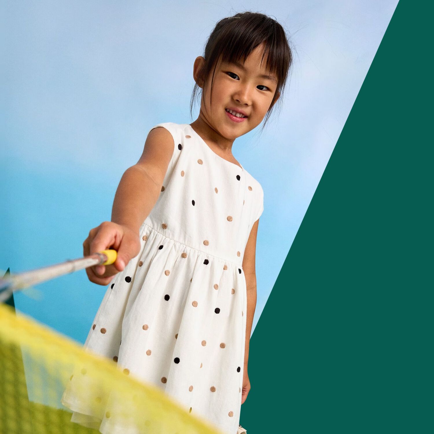 فستان عاجي مزخرف بنقاط بولكا للبنات, 1, hi-res