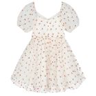 Girls White Floral Tulle Dress, 1, hi-res