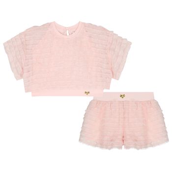 Girls Pink Ruffle Chiffon Shorts Set