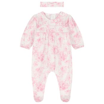 Baby Girls Pink & White Floral Babygrow Set