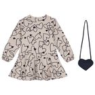 طقم فستان بنات بشعار القلب باللون البيج, 3, hi-res