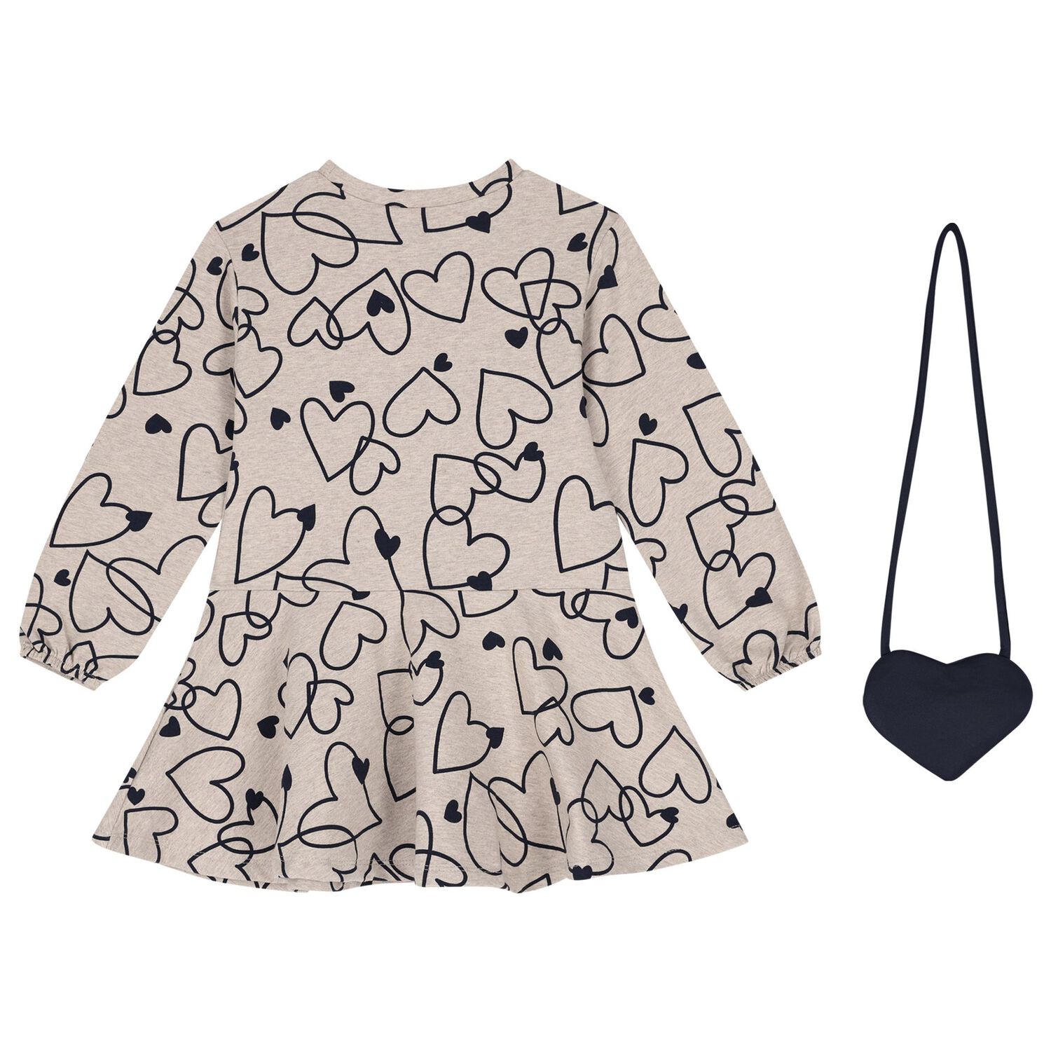 طقم فستان بنات بشعار القلب باللون البيج, 3, hi-res