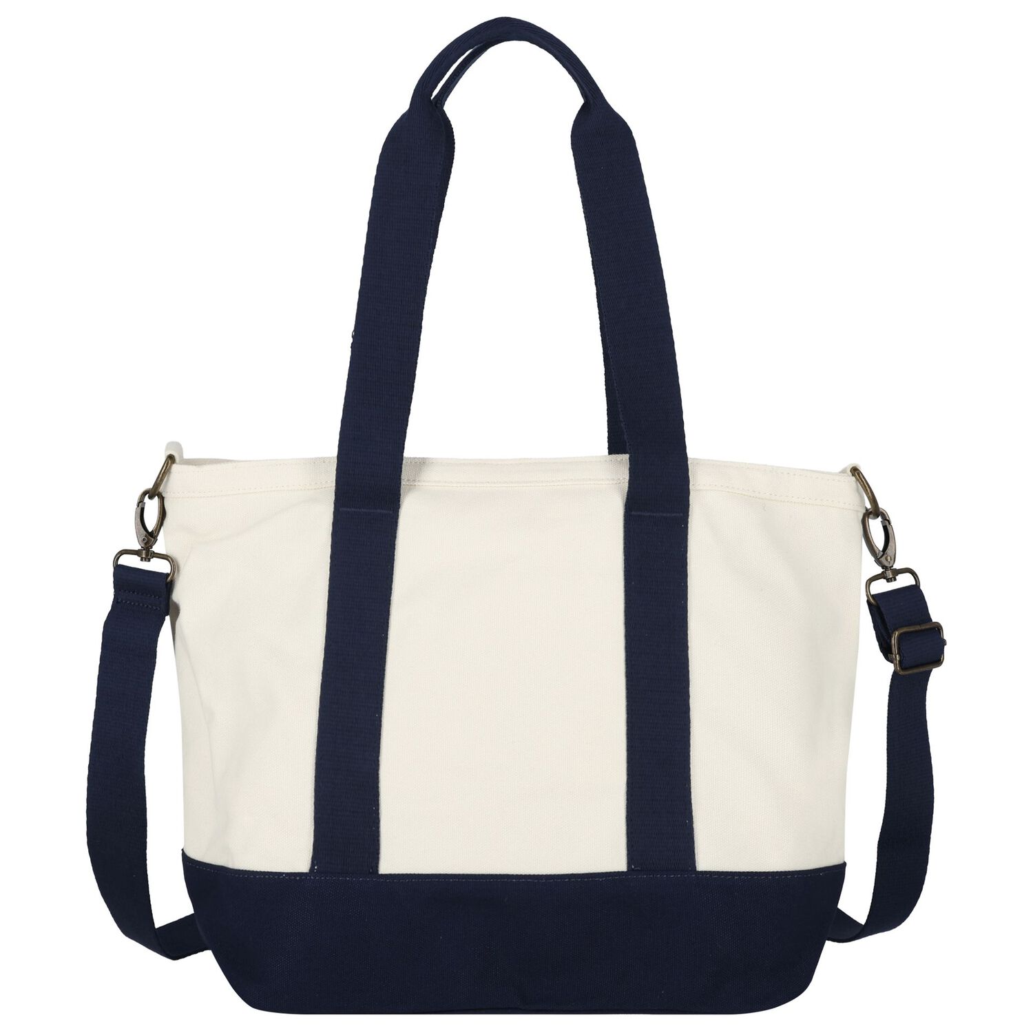 Girls Ivory & Navy Blue Canvas Pony Logo Tote Bag ( 44cm ), 1, hi-res