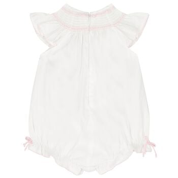 Baby Girls White & Pink Bow Romper