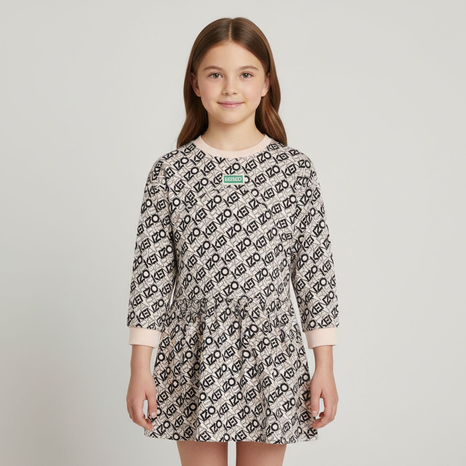 فستان بناتي وردي وأسود بشعار, 1, hi-res