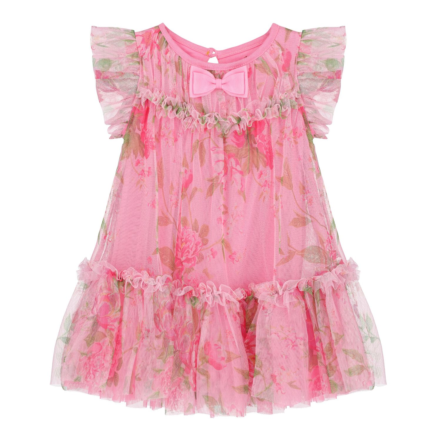 Baby Girls Pink Floral Tulle Dress, 2, hi-res