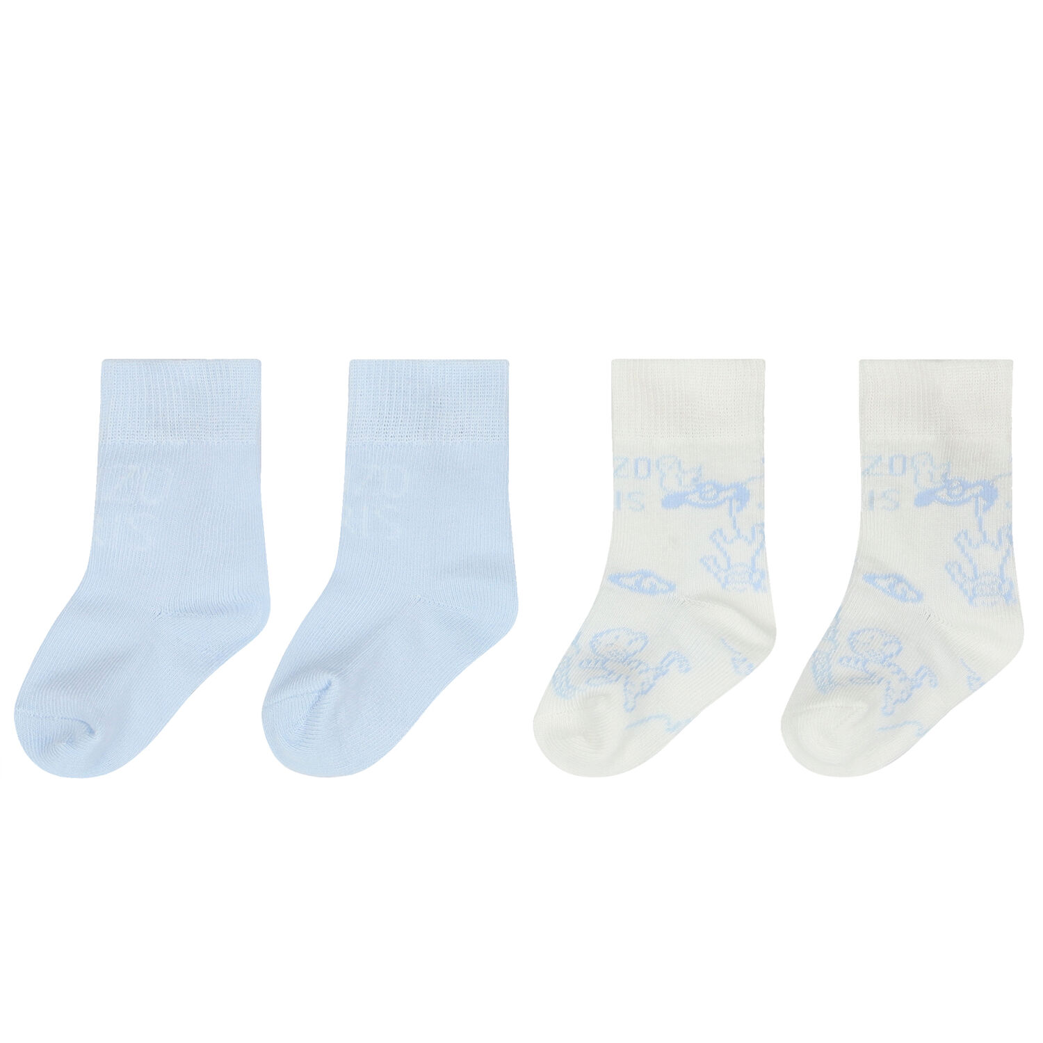 Baby Boys Blue & Ivory Logo Socks ( 2-Pack ), 1, hi-res