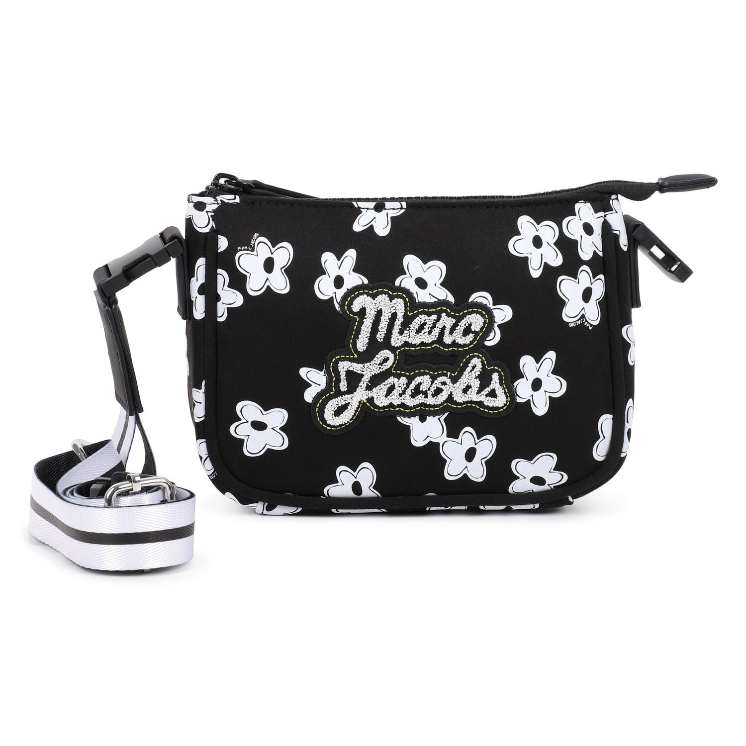 Girls Black Flower Logo Handbag, 1, hi-res